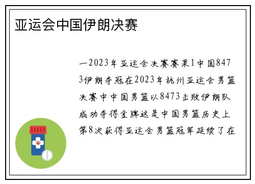 亚运会中国伊朗决赛